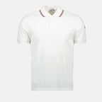 White Polo, Moncler Polo, Tricolor Trim Shirt, Cotton Pique Polo, Autumn-Winter 2023 Collection