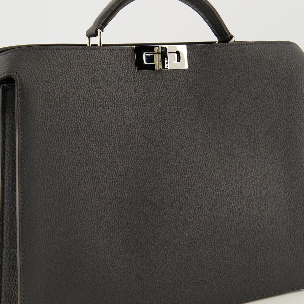 Fendi Peekaboo bag, medium leather bag, designer handbag, luxury bag dark gray, grained calf leather bag