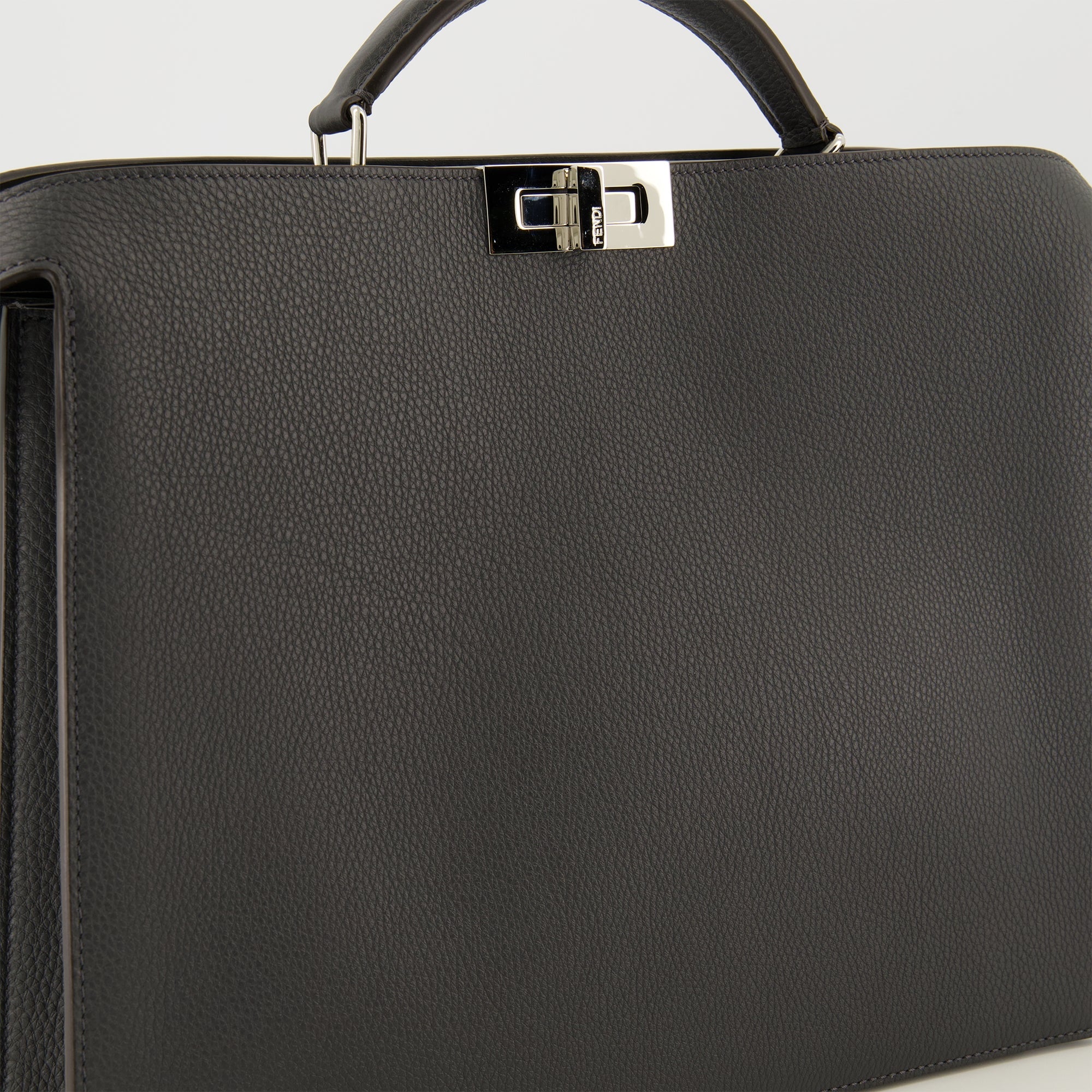 Fendi Peekaboo bag, medium leather bag, designer handbag, luxury bag dark gray, grained calf leather bag