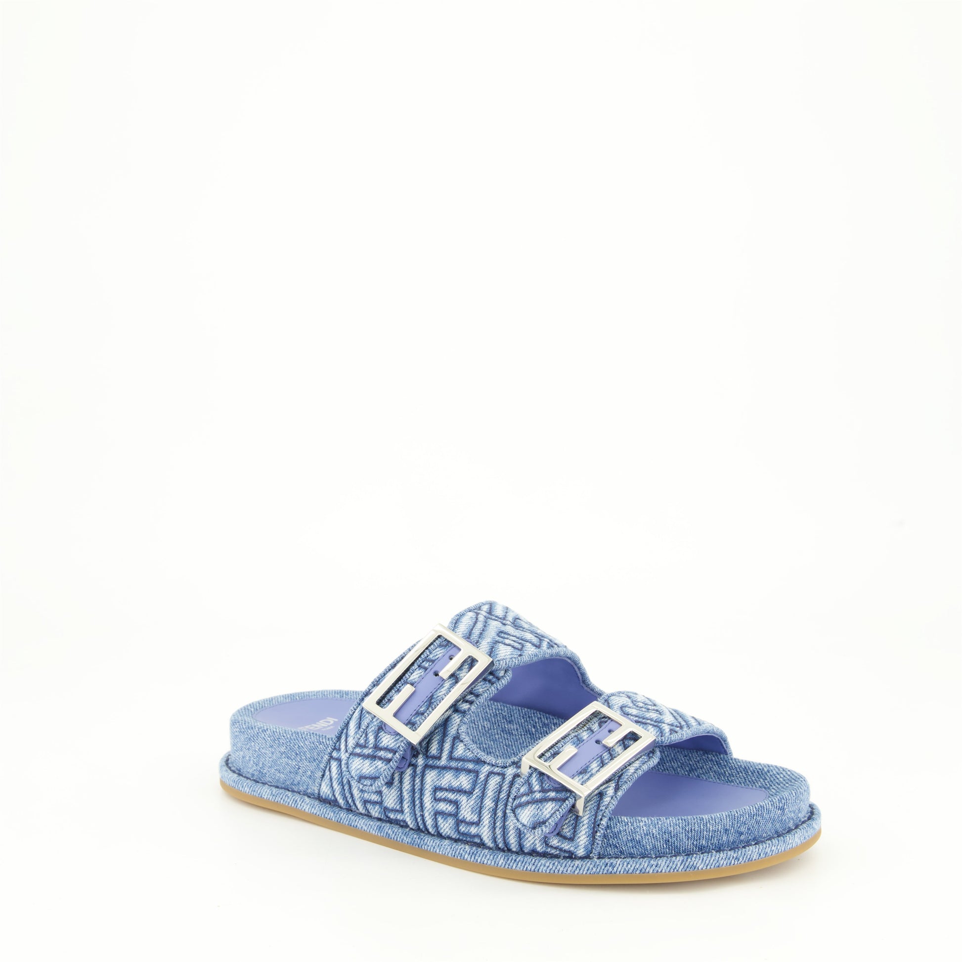 Fendi denim sandals, adjustable straps, FF motif, designer footwear, Spring-Summer 2024