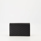 black wallet, Saint Laurent accessory, grained leather wallet, designer wallet, chain wallet
