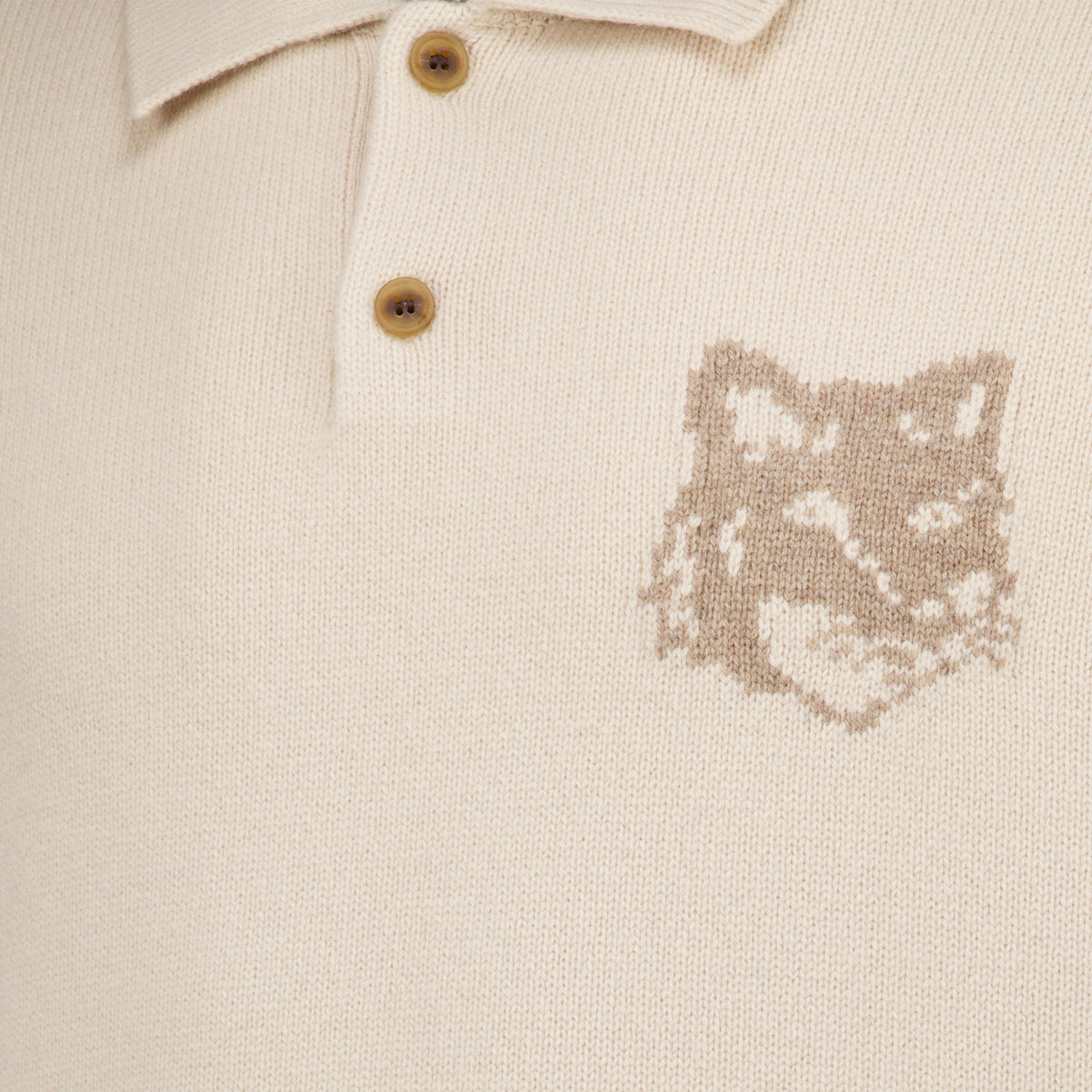 Beige Wool Polo Sweater - Maison Kitsuné