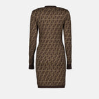 Image of FF Print Brown Dress by Fendi for Women - Season Autumn-Winter 2024 - Product detail view 1
