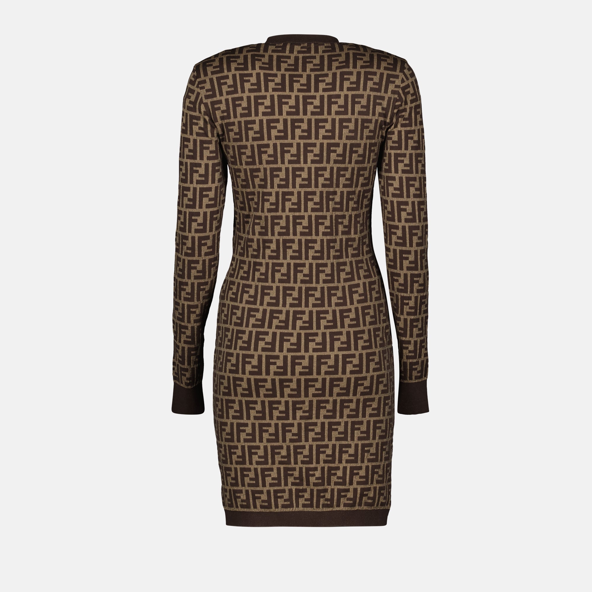 Fendi dress, FF print dress, brown cotton dress, Autumn-Winter fashion, elegant women's dress