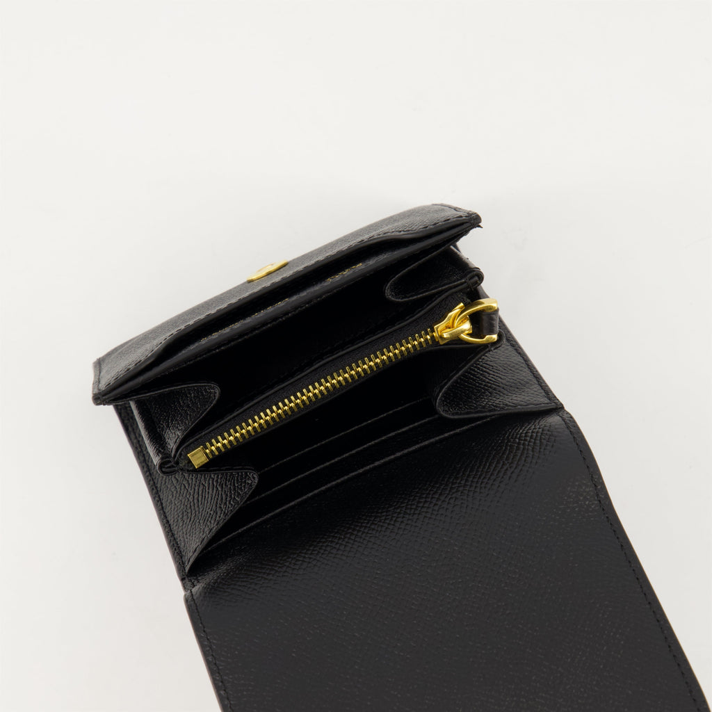 black wallet, AMI Paris, grained leather wallet, snap closure, card slots