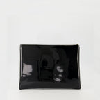 clutch bag, patent clutch, black handbag, Saint Laurent accessory, designer clutch