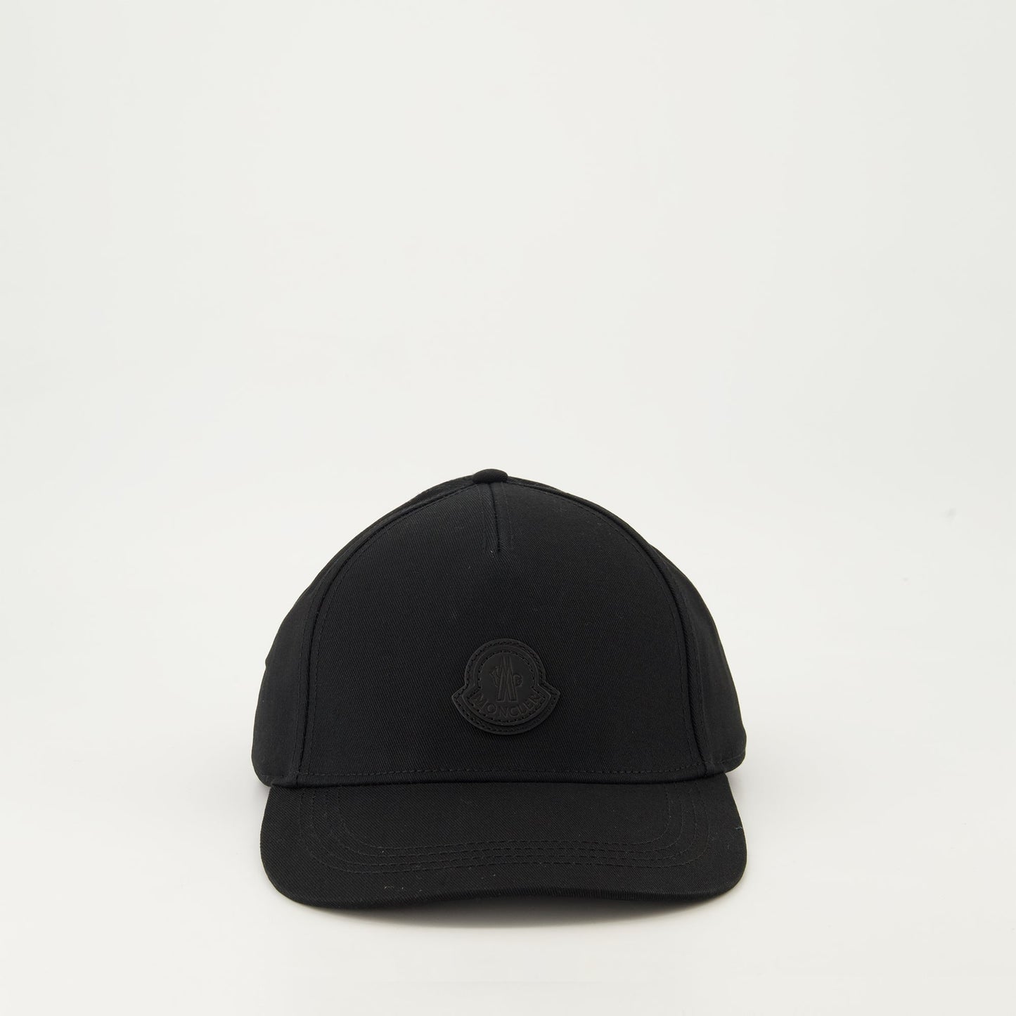 Moncler cap, leather logo, luxury accessory, black cotton cap, stylish headwear