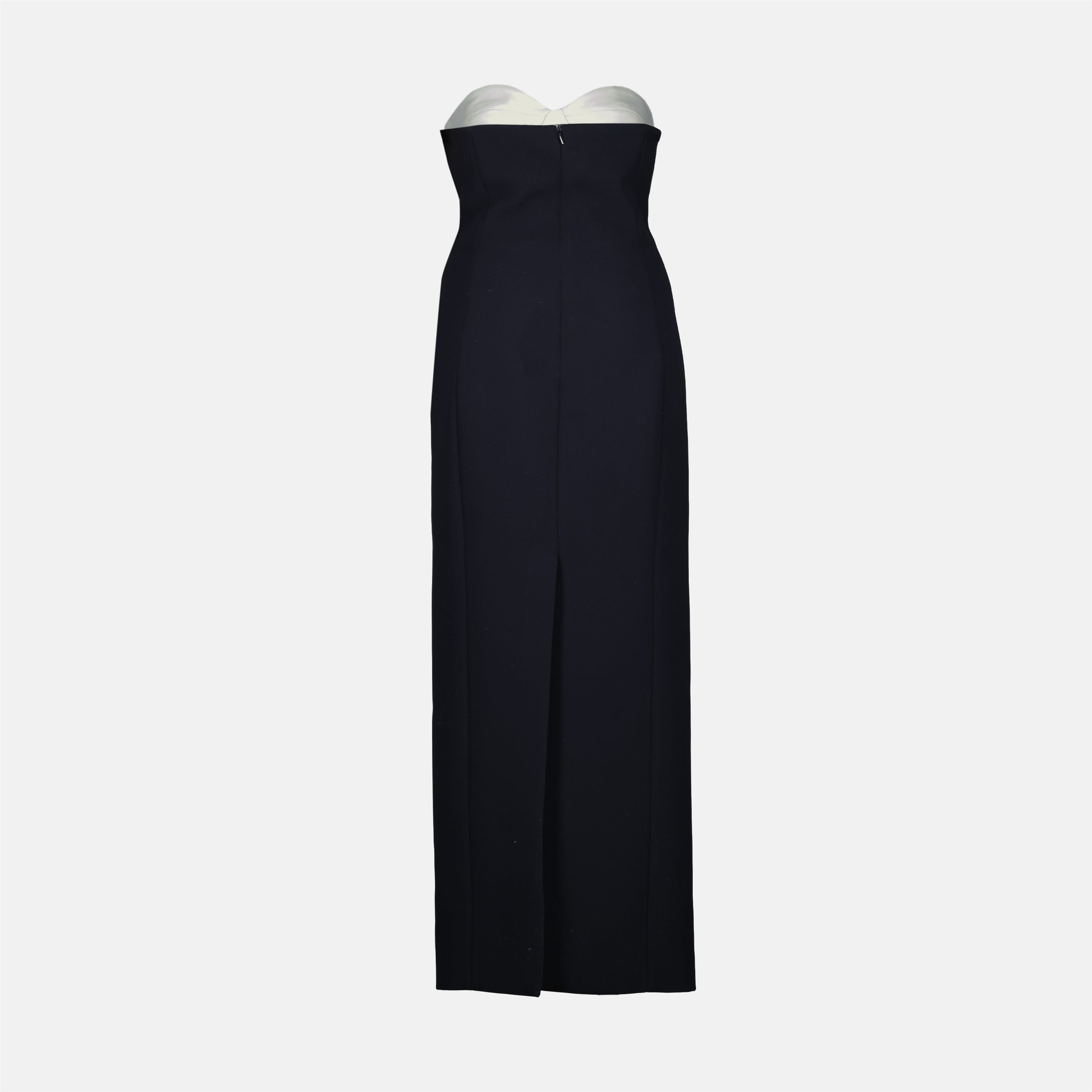 Khaite dress, navy blue dress, luxury ready-to-wear, crêpe fabric, elegant dress