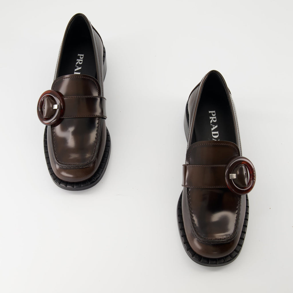 loafers, brown leather shoes, Prada loafers, comfortable footwear, elegant slip-ons