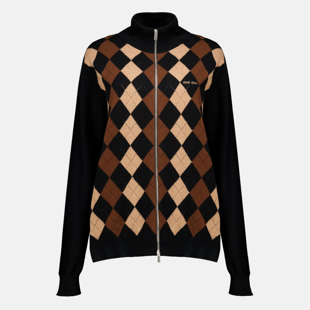 Argyle Cashmere Zip Cardigan