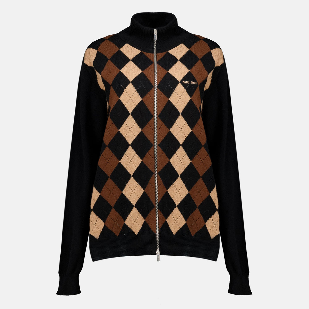 Argyle Cashmere Zip Cardigan
