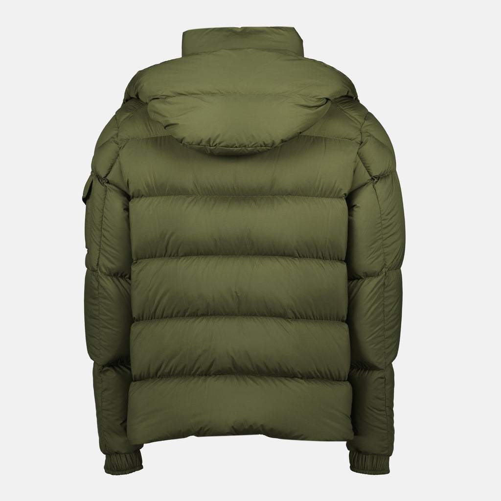 Maya 70 Kaki jacket, Moncler down jacket, polyamide jacket, removable hood jacket, Autumn Winter 2025 collection