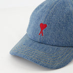 denim cap, AMI de Coeur, adjustable strap cap, embroidered logo cap, unisex denim accessory