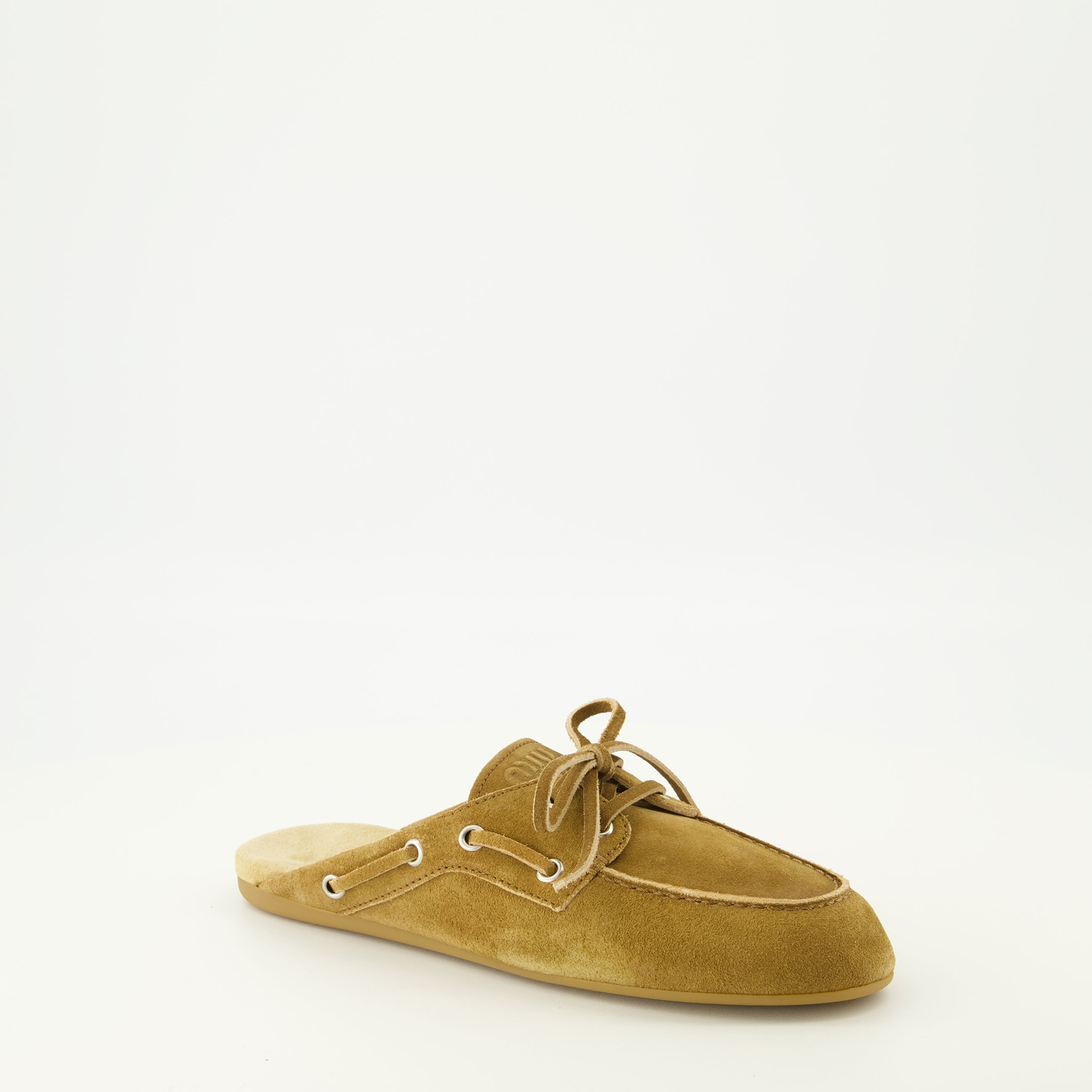 suede mules, brown slippers, Miu Miu footwear, Spring Summer 2026, luxury women slippers