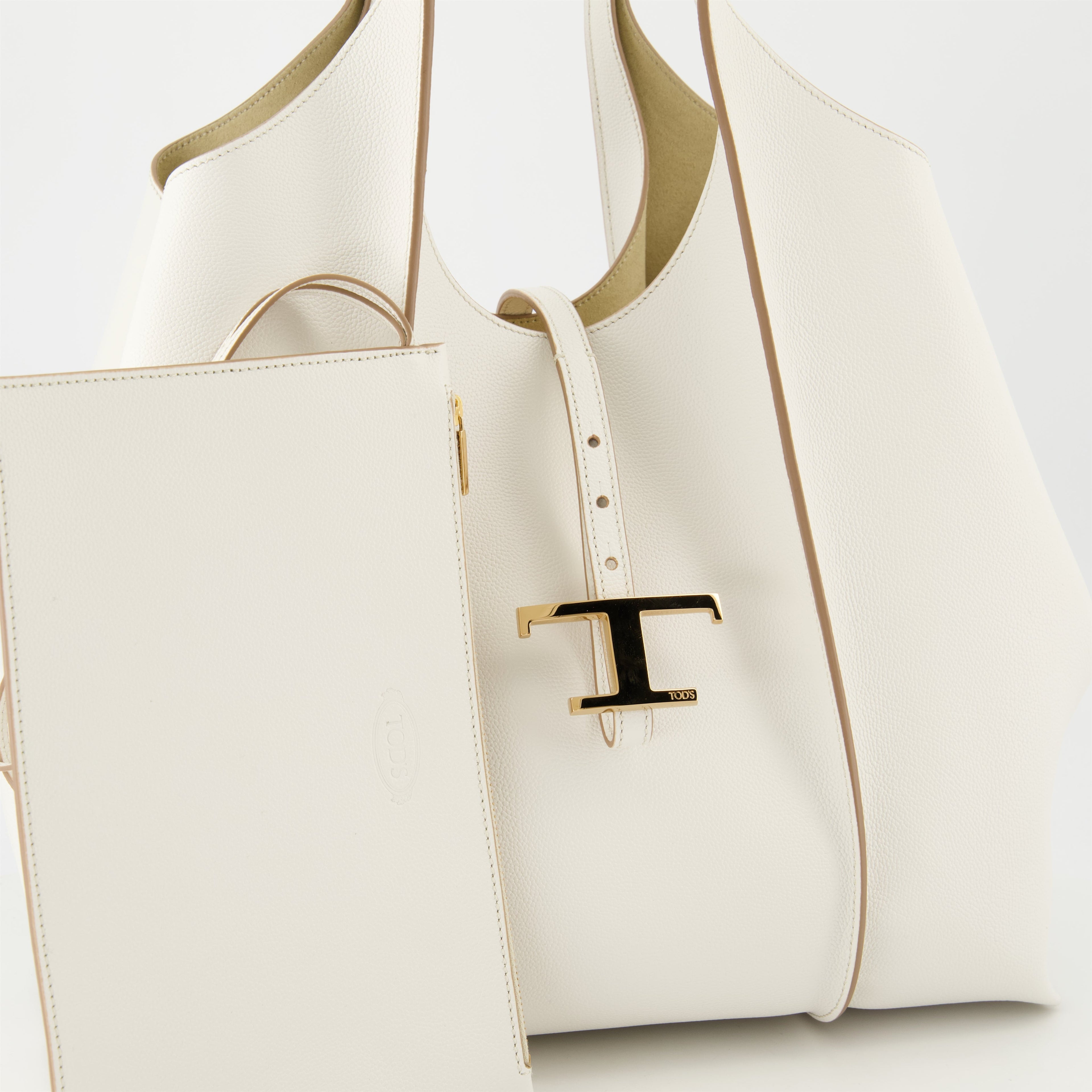 white leather tote bag, T Timeless, grained leather bag, designer tote, women's accessories
