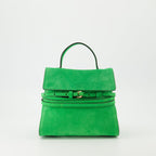 Tie Me small bag, Moschino handbag, suede bag, green bag, designer accessories
