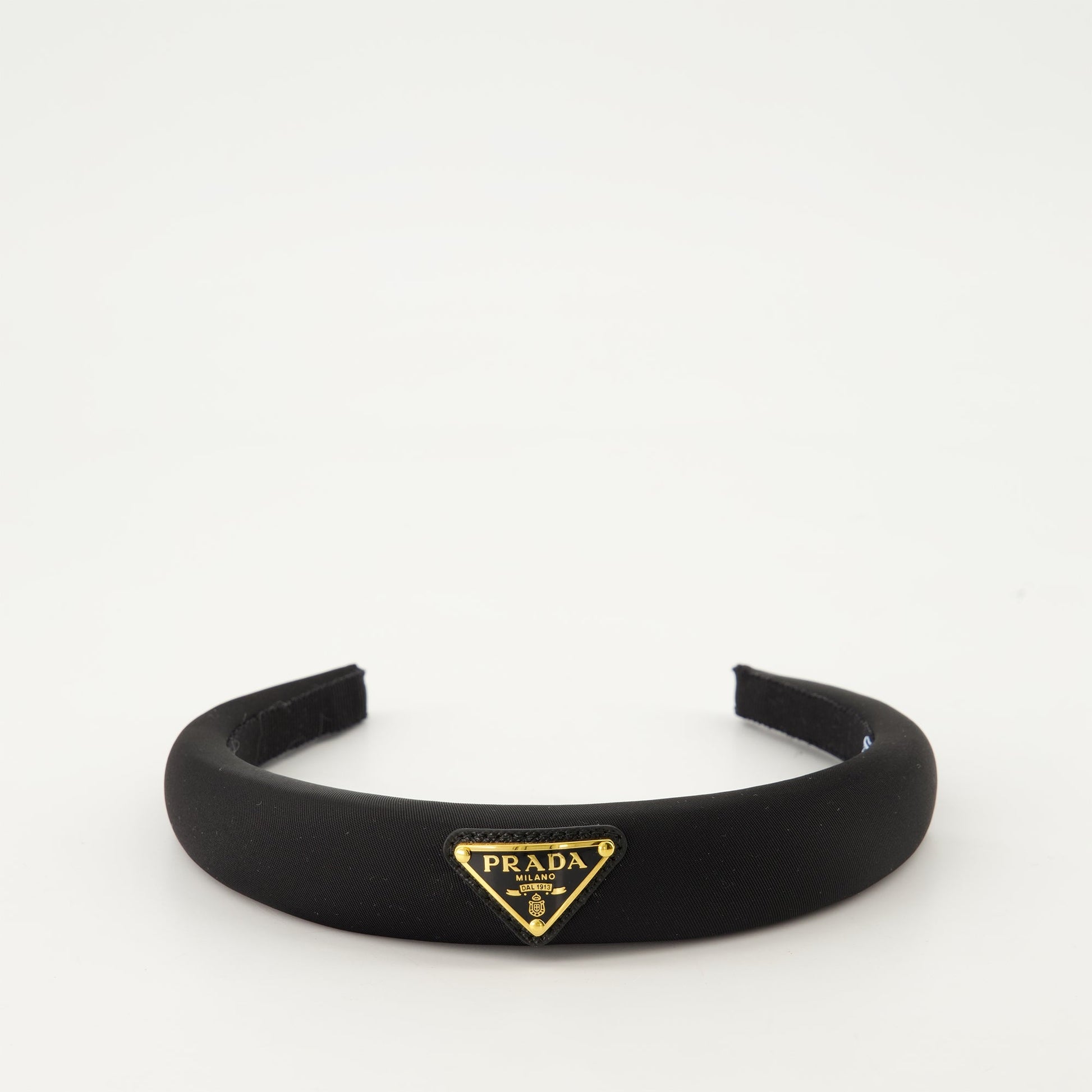 Prada, black headband, recycled nylon, eco-friendly fashion, luxury accessory