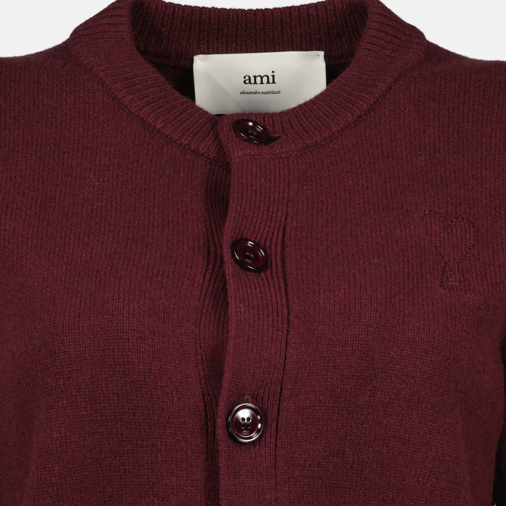 AMI de Coeur cardigan, burgundy cardigan, women's knitwear, luxury cardigan, fall winter fashion