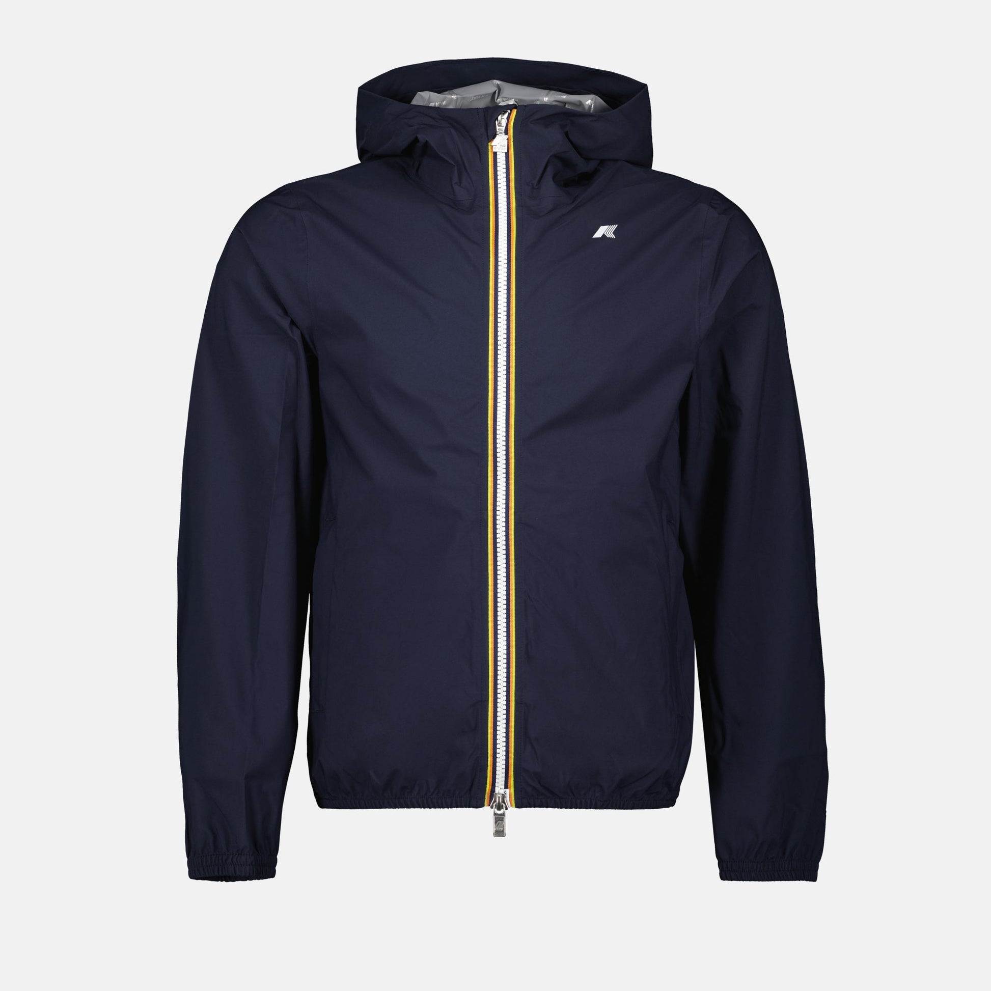 navy blue windbreaker, Jack Eco jacket, men's outerwear, tricolor zip jacket, polyester windbreaker