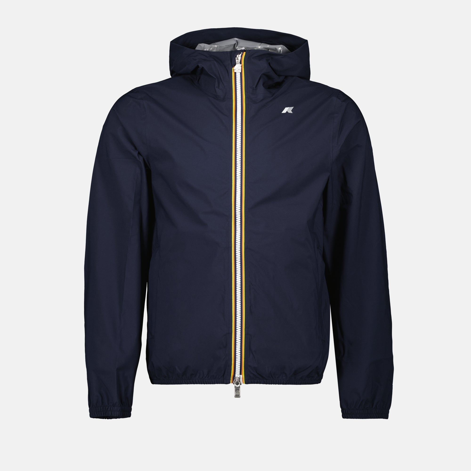 navy blue windbreaker, Jack Eco jacket, men's outerwear, tricolor zip jacket, polyester windbreaker