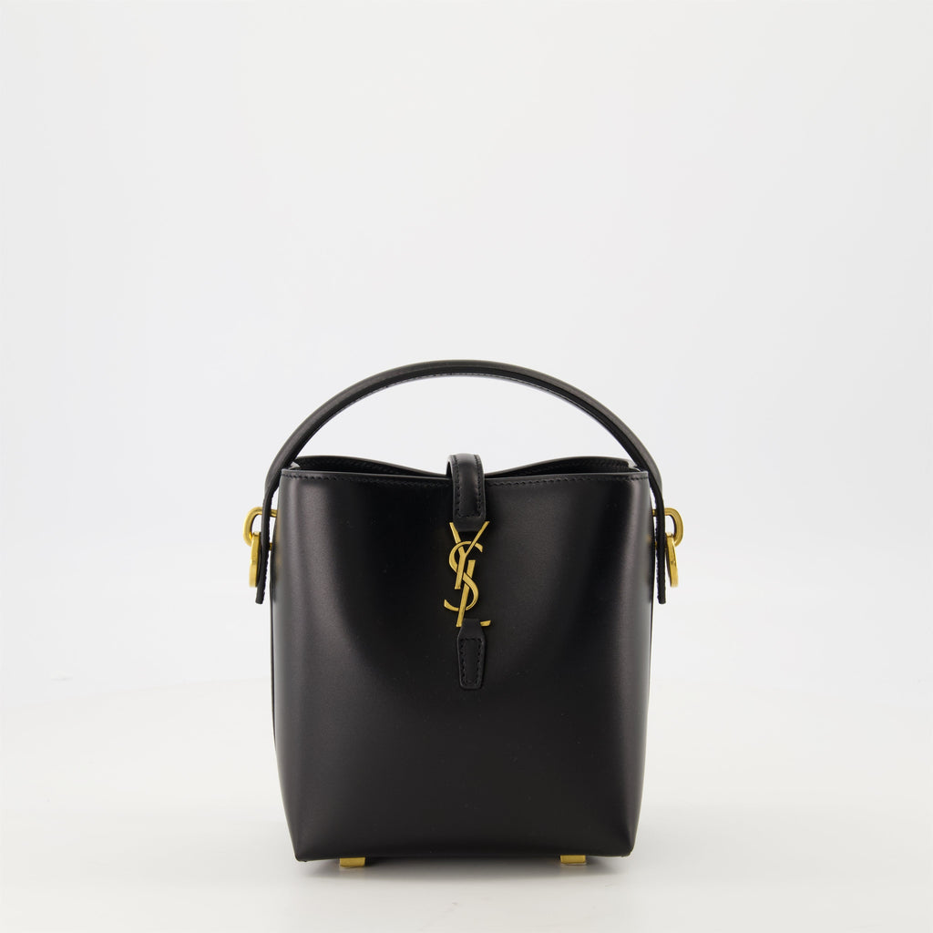 Saint Laurent Mini Bucket Bag, Black Leather Bag, Luxury Accessories, Elegant Handbag, Suede Lined Bag
