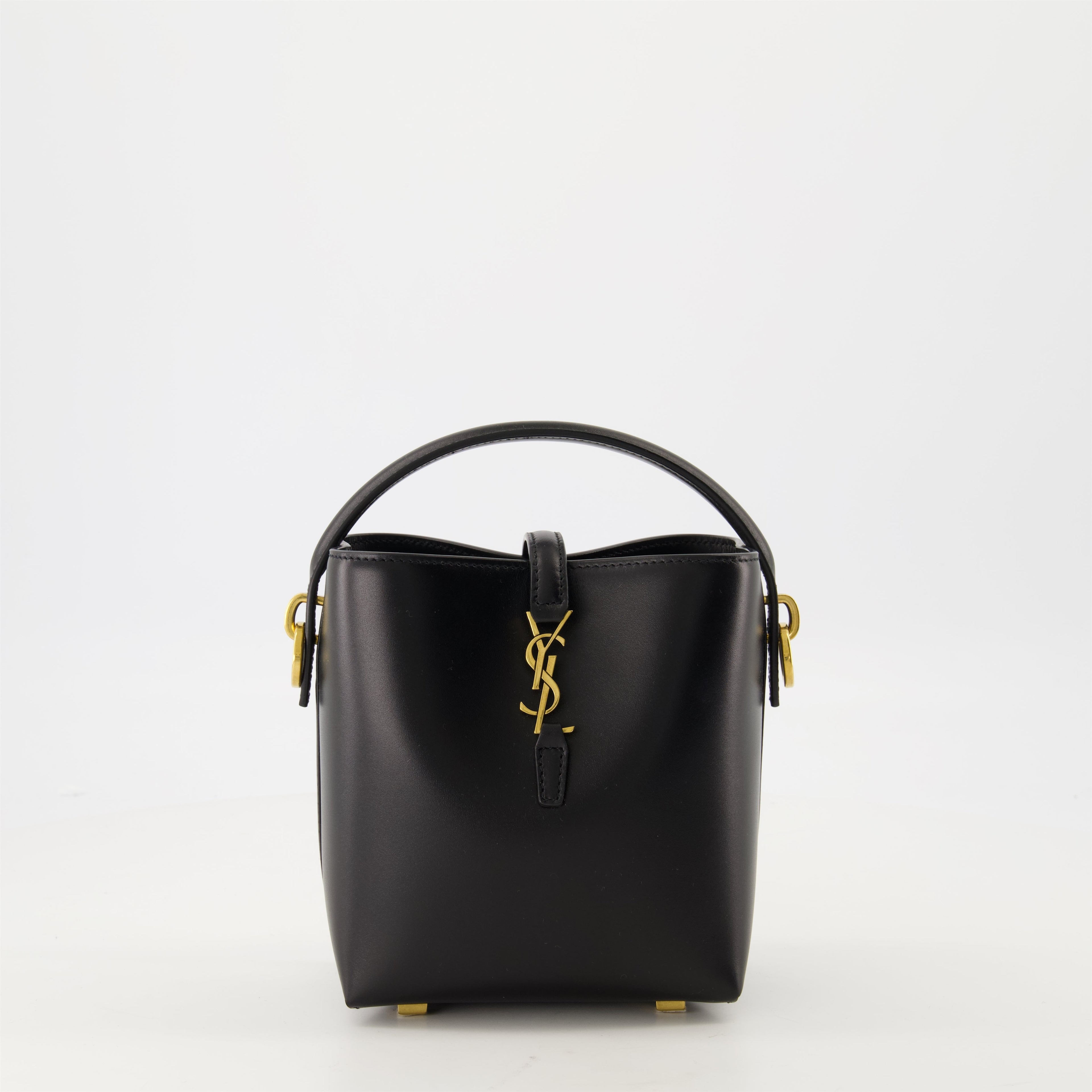Saint Laurent Mini Bucket Bag, Black Leather Bag, Luxury Accessories, Elegant Handbag, Suede Lined Bag
