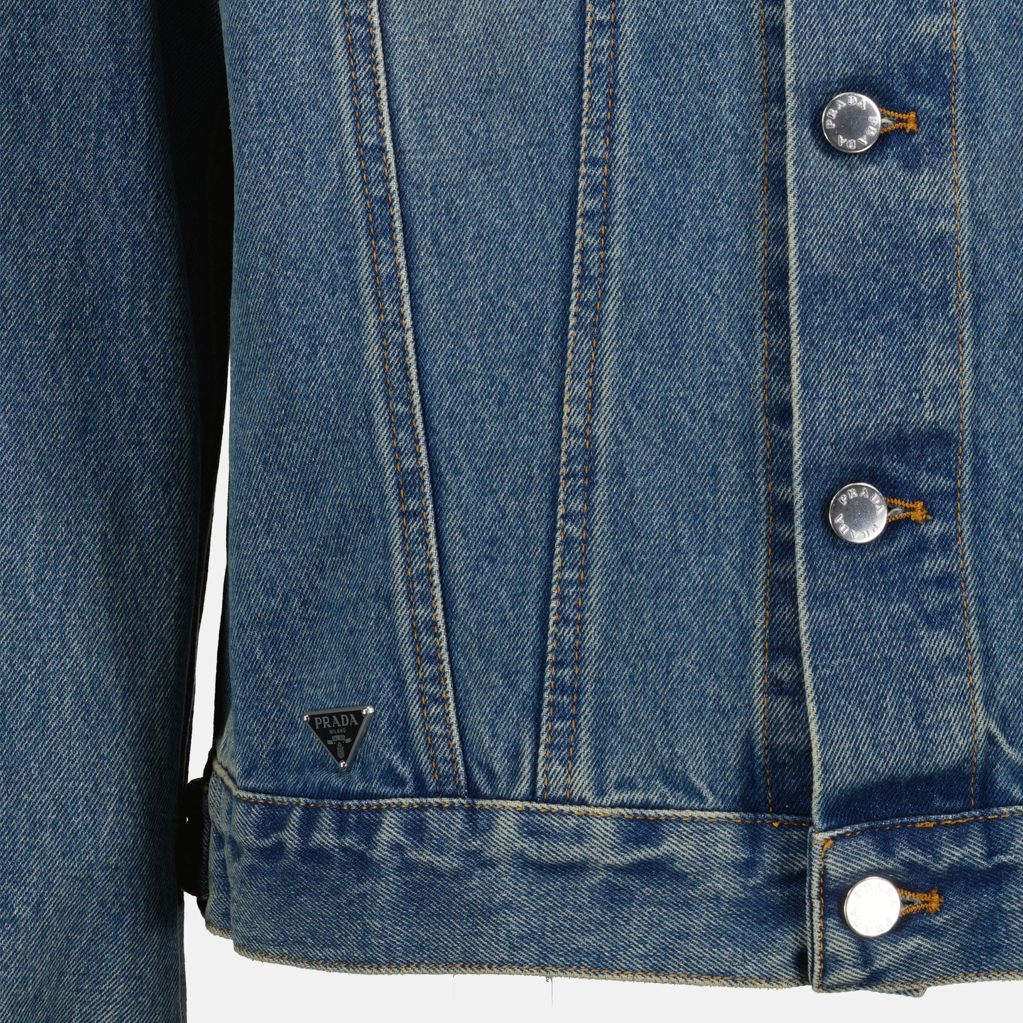 Image of Washed Denim Jacket by Prada for Men - Season Autumn-Winter 2024 - Detail View 5