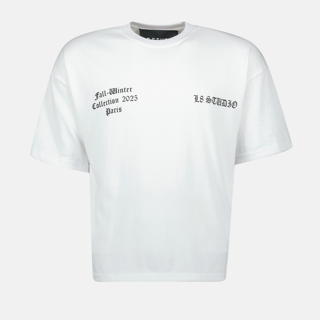 Image of White Passion du Christ T-shirt by L8 Studio for Men - Season Spring-Summer 2025 - Front View