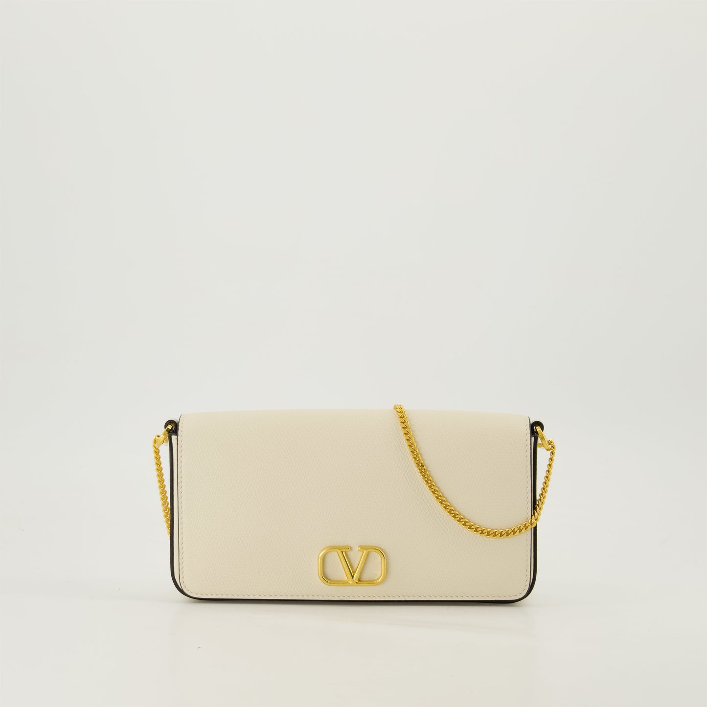 VLogo Clutch, Ivory Leather Bag, Valentino Accessory, Chain Strap Clutch, Grained Leather Purse