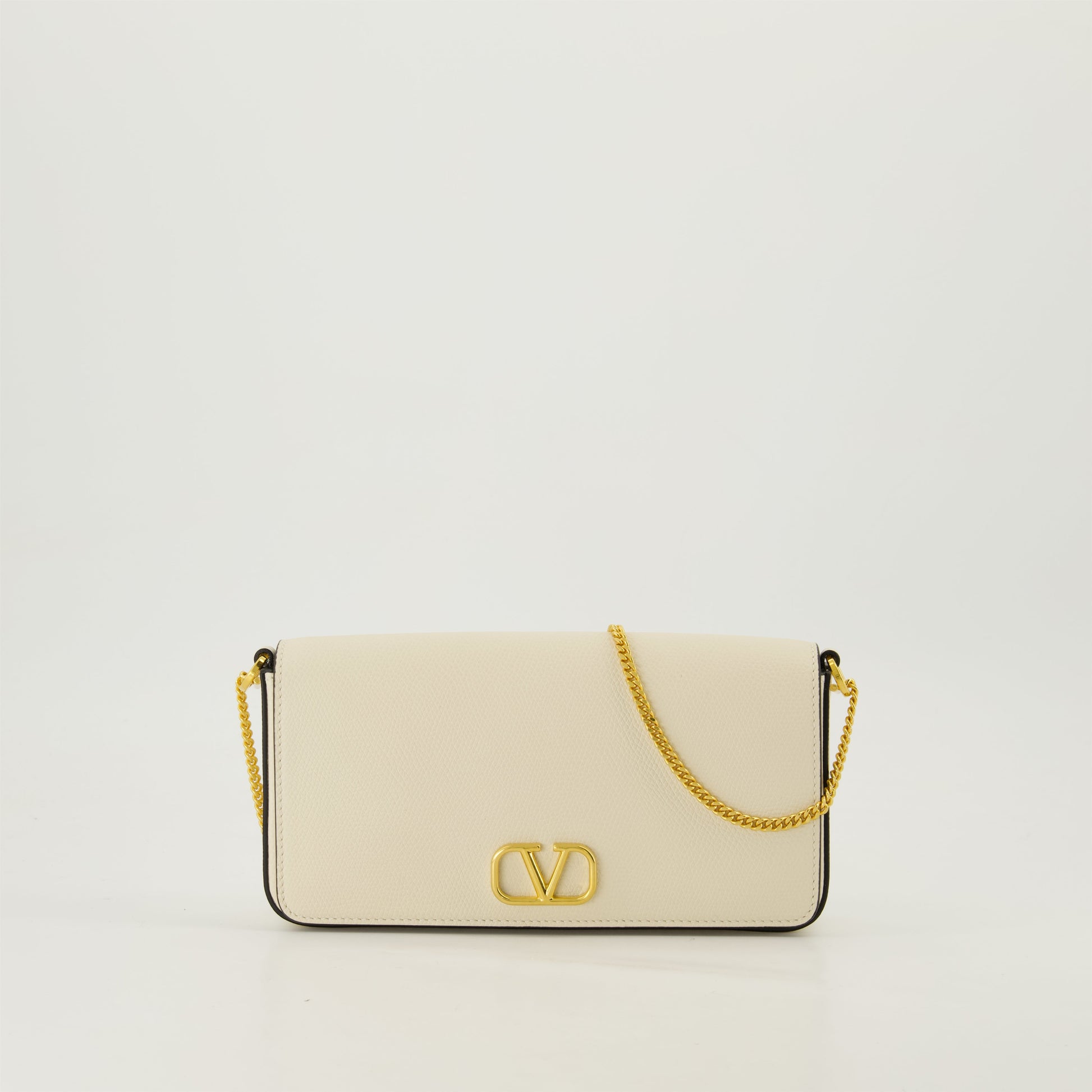 VLogo Clutch, Ivory Leather Bag, Valentino Accessory, Chain Strap Clutch, Grained Leather Purse