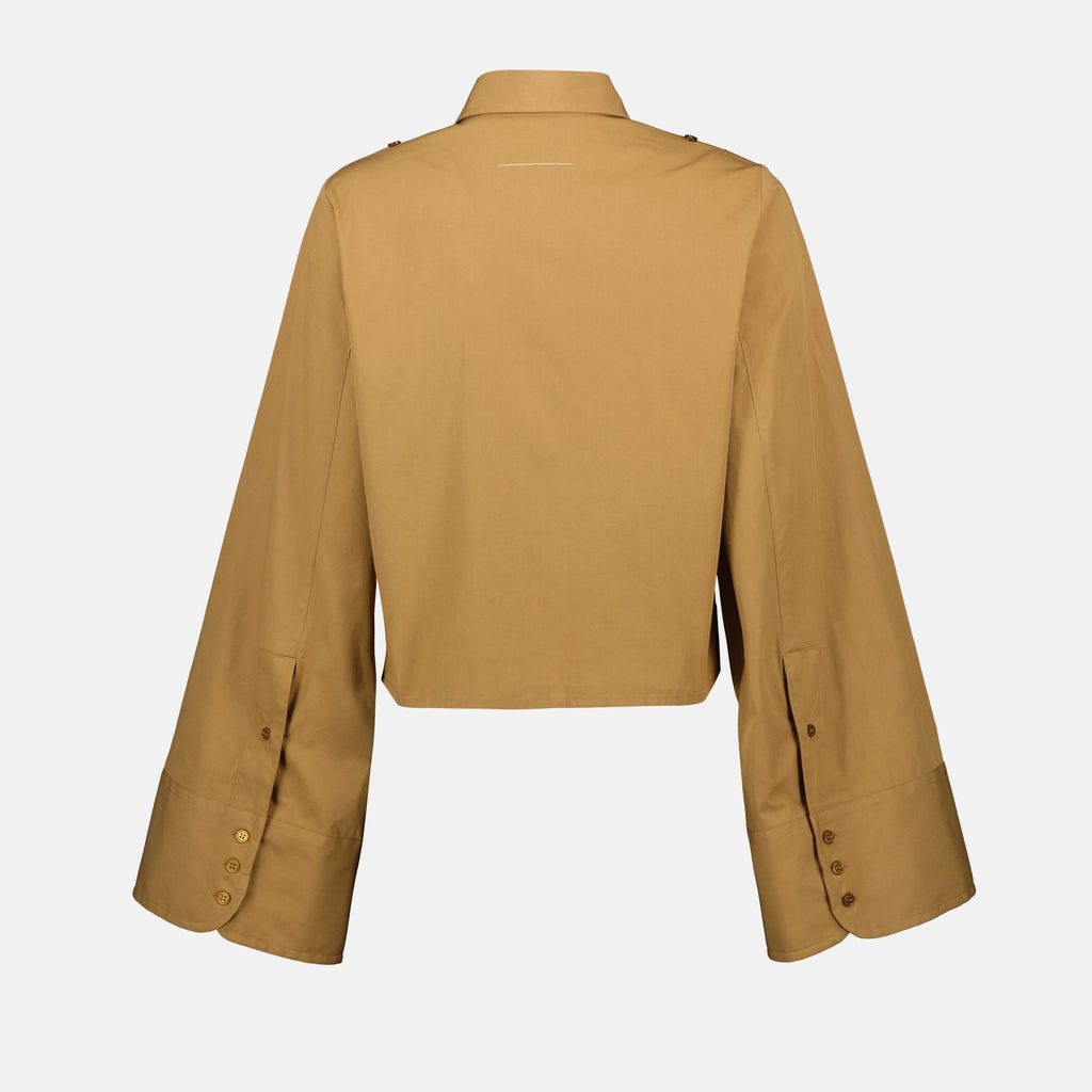 camel short shirt, MM6 cotton shirt, oversized sleeves shirt, classic collar shirt, Spring-Summer collection shirt