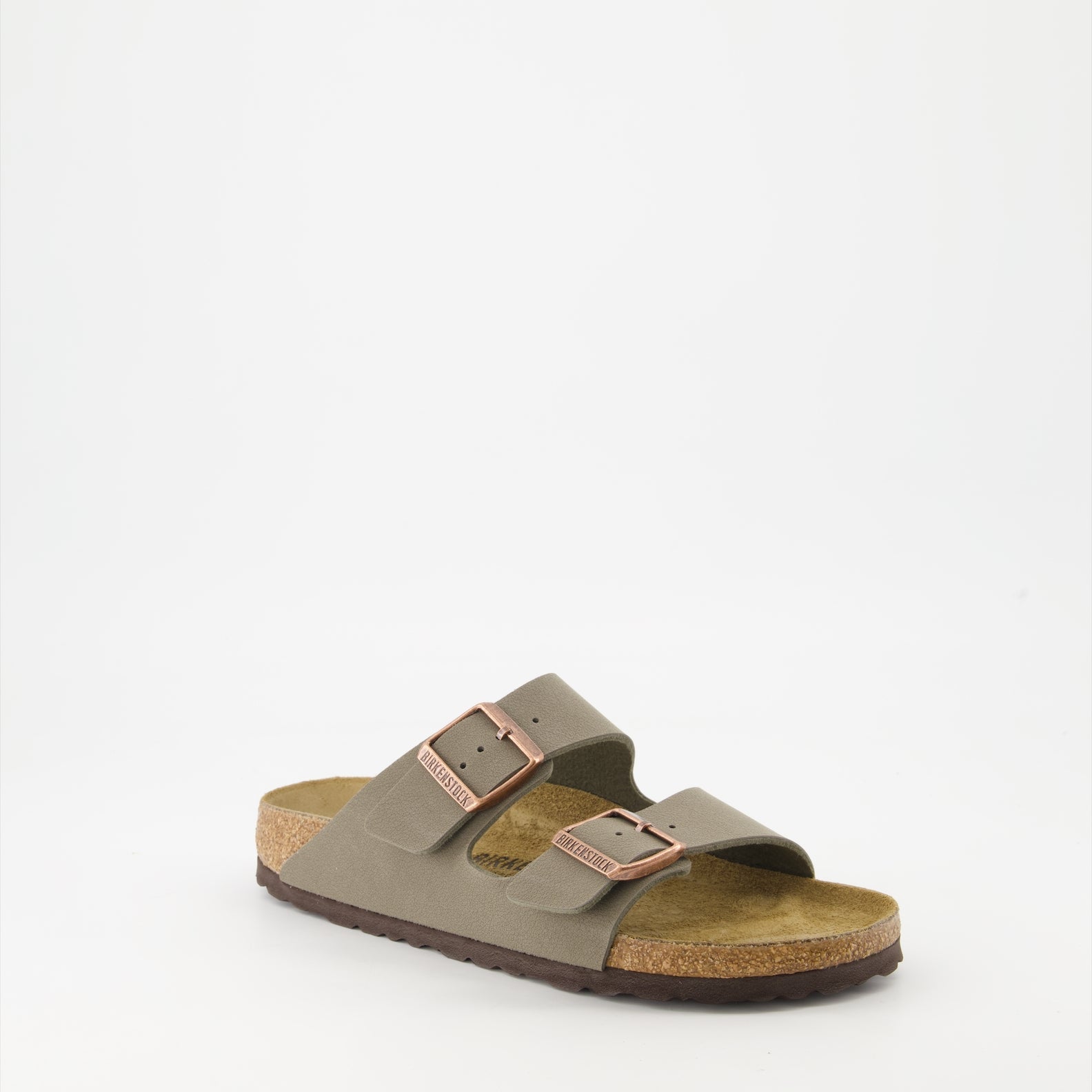 Birkenstock slides, Arizona Birko-Flor, Taupe slides, comfortable footwear, luxury slides