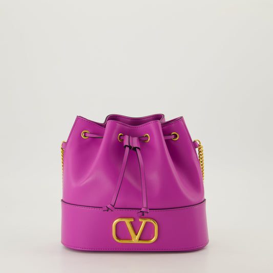 Violet Leather Bag, Bucket Bag, VLogo Bag, Chain Strap Bag, Fall-Winter 2024 Bag