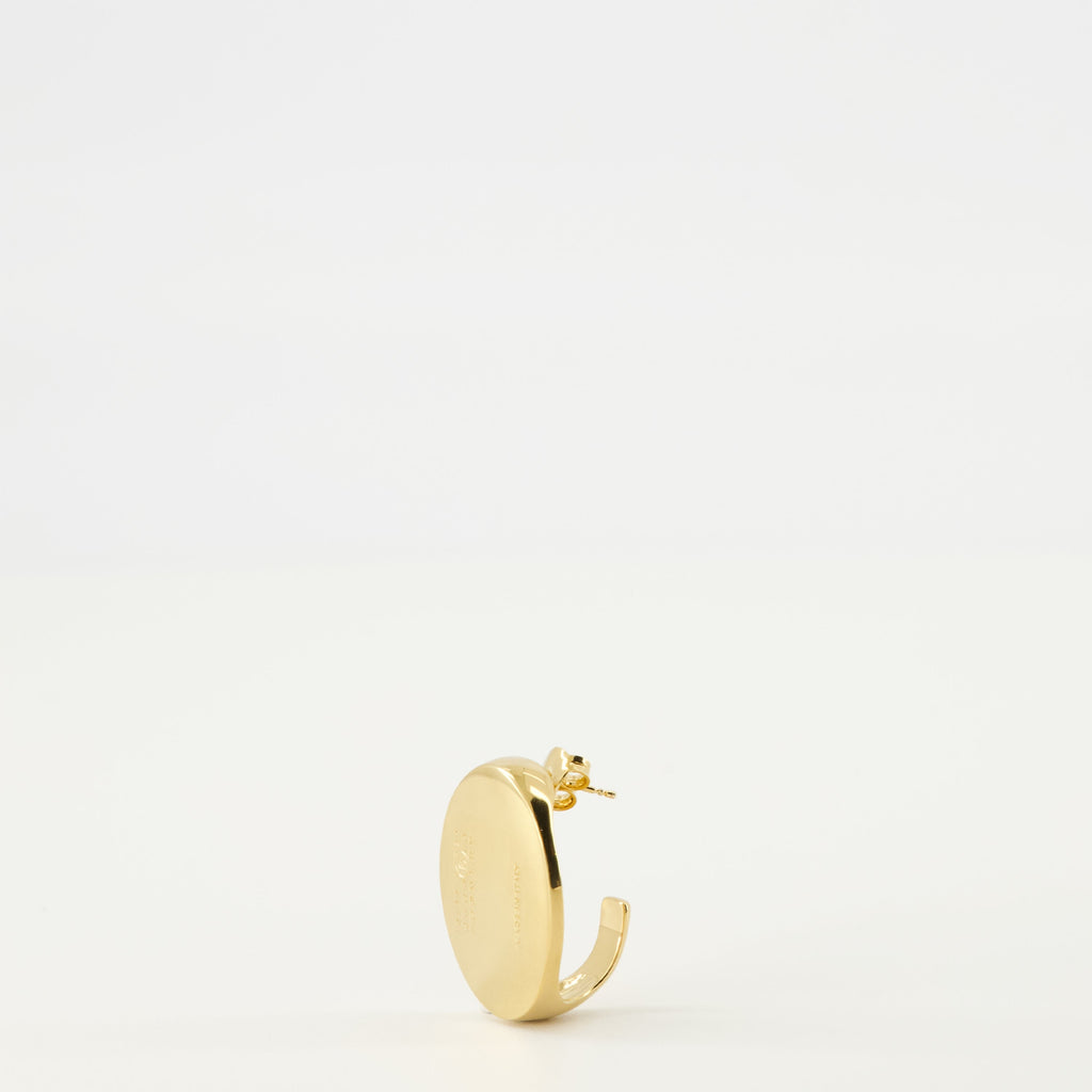 gold earrings, oval earrings, Mm6 accessories, brass jewelry, designer earrings