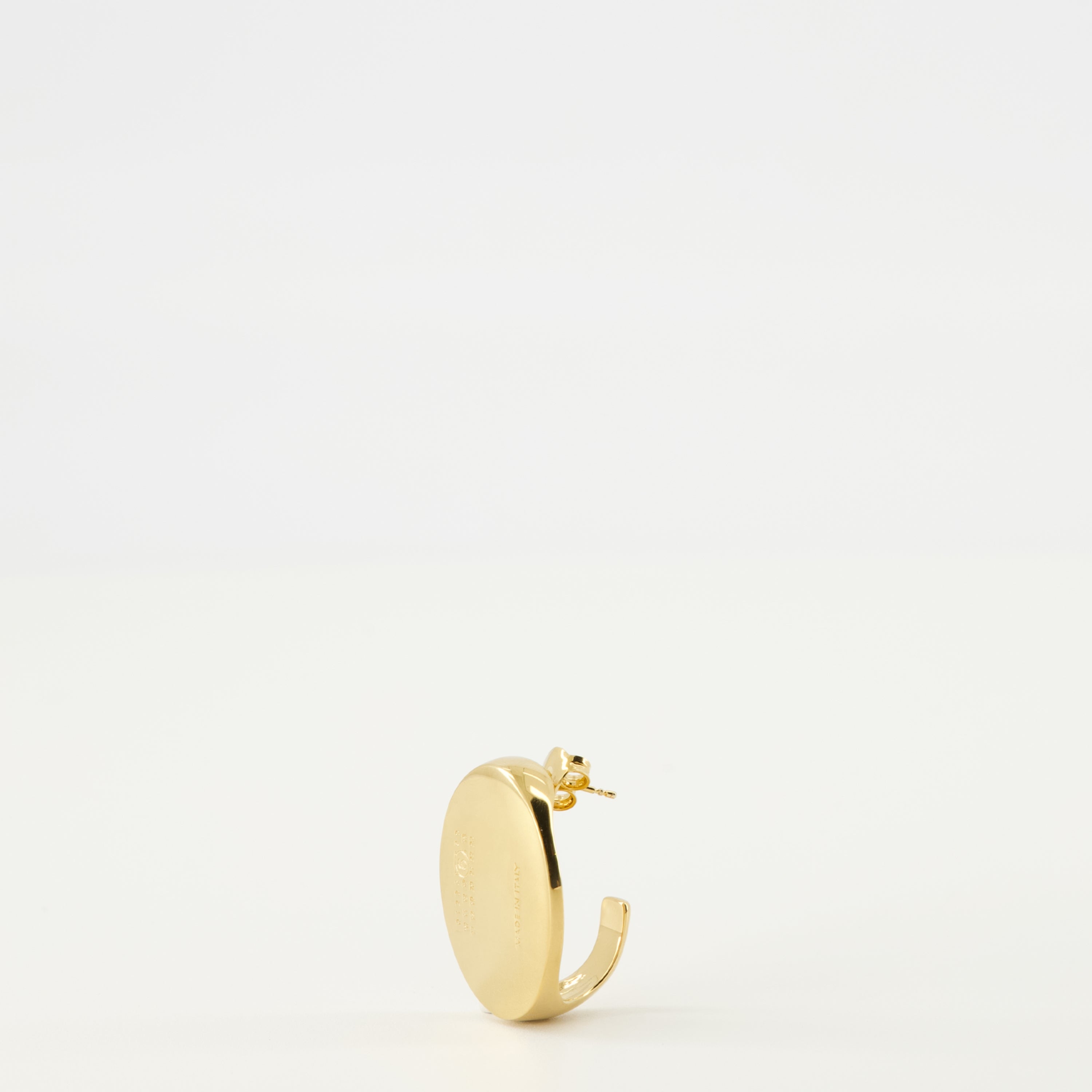 gold earrings, oval earrings, Mm6 accessories, brass jewelry, designer earrings