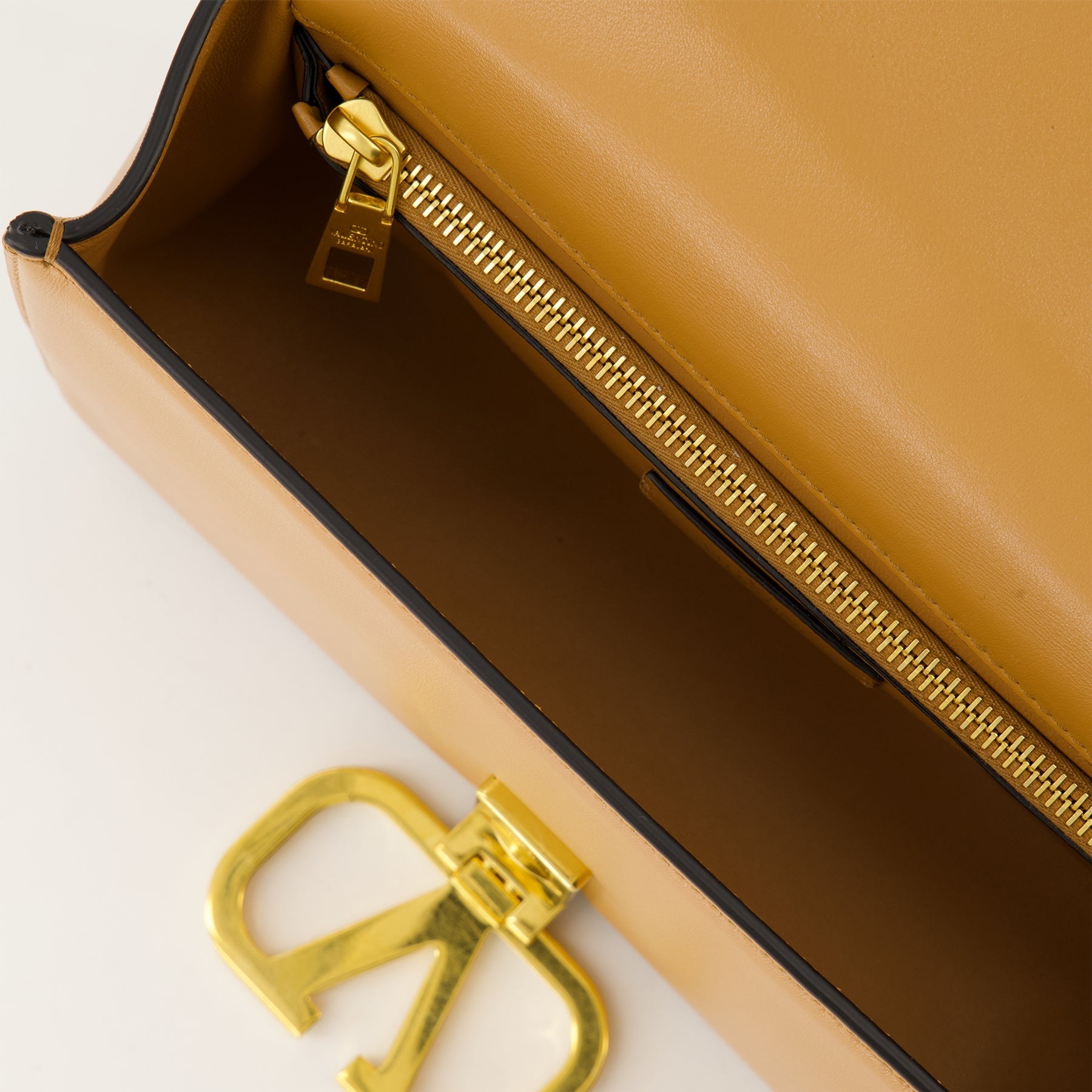 Camel leather shoulder bag, VLogo Signature, gold-tone accents, adjustable strap, Valentino Garavani bag