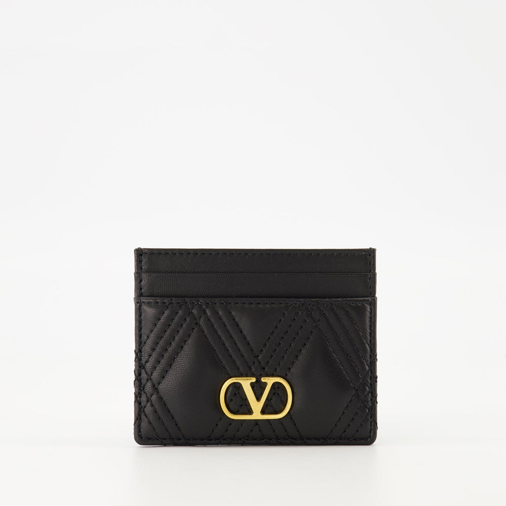 Valentino Garavani cardholder, Quiltie 67 accessory, luxury leather cardholder, VLogo Signature cardholder, black leather wallet