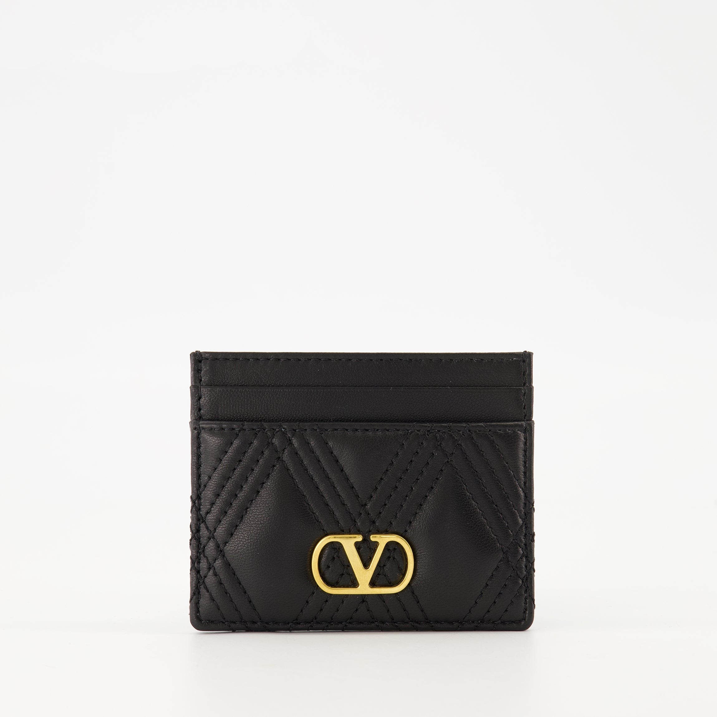 Valentino Garavani cardholder, Quiltie 67 accessory, luxury leather cardholder, VLogo Signature cardholder, black leather wallet