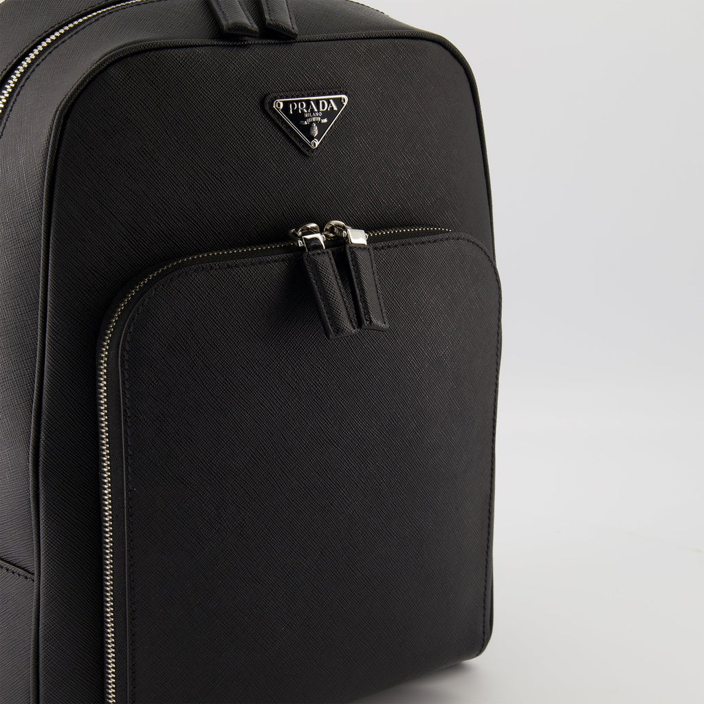 Prada backpack, Saffiano leather, black backpack, Re-nylon lining, luxury accessories
