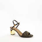 Image of Delfina Brown Heeled Sandals by Fendi for Women - Season Spring-Summer 2025 - Front Right Three-Quarter View