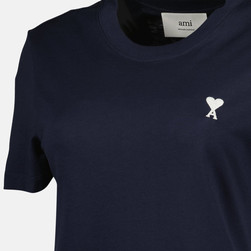 navy blue t-shirt, AMI heart logo, cotton t-shirt, short sleeve t-shirt, casual wear