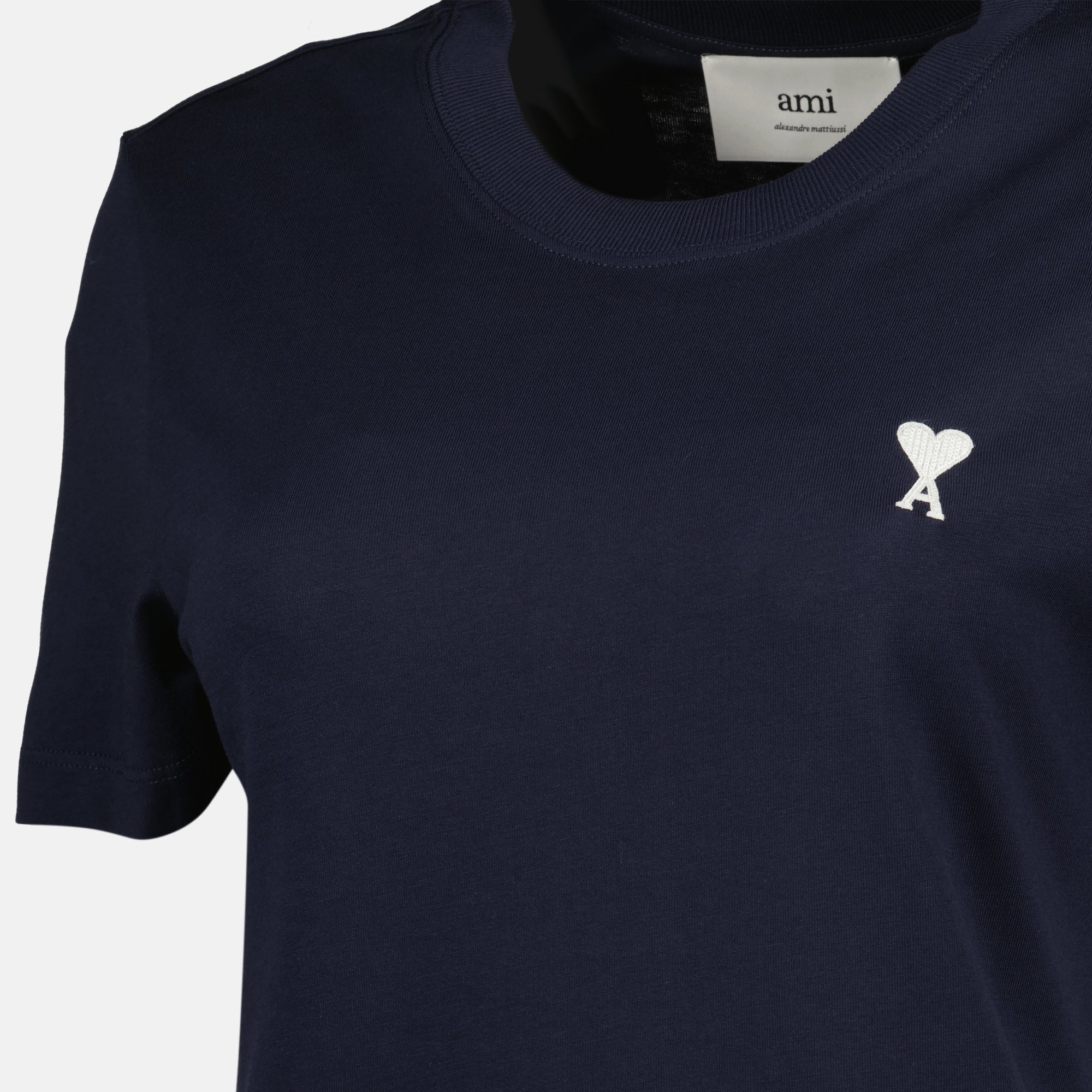 navy blue t-shirt, AMI heart logo, cotton t-shirt, short sleeve t-shirt, casual wear