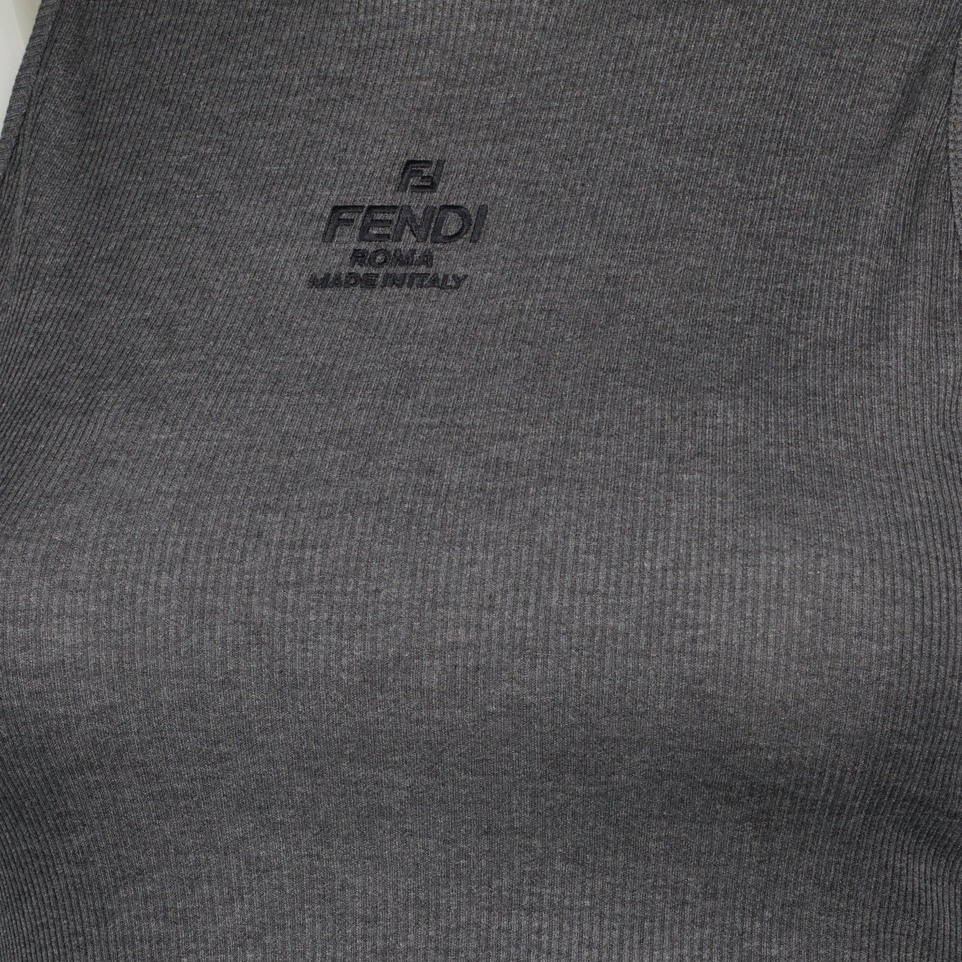 Fendi Sleeveless Top, Grey Mock Neck, Cropped Top, Embroidered Logo, Autumn Winter Fashion