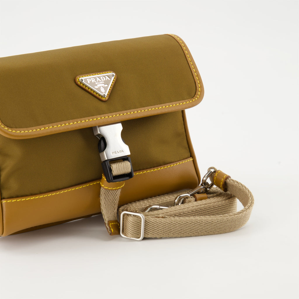 Prada crossbody bag, khaki nylon bag, recycled material bag, luxury men accessories, high-end crossbody bag