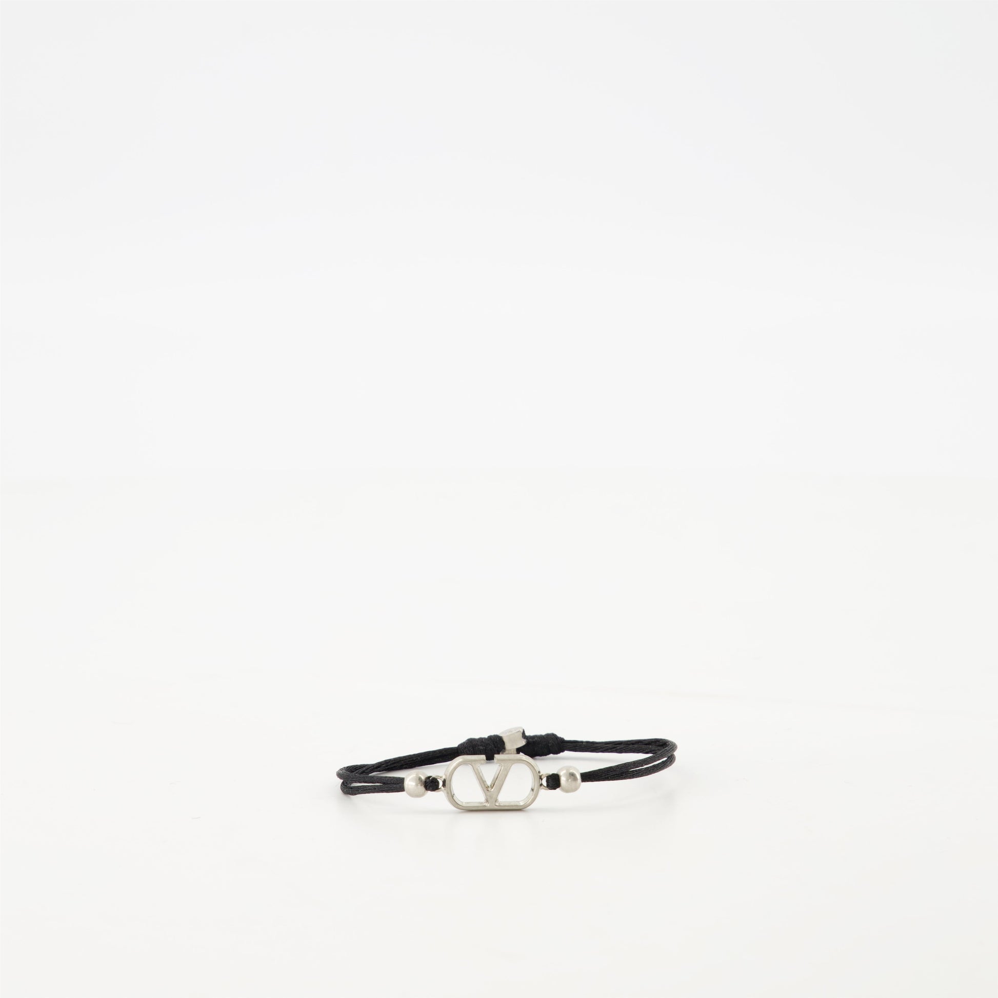 Black Cord Bracelet, VLogo Bracelet, Palladium Finish Jewelry, Valentino Garavani Bracelet, Designer Men's Accessories