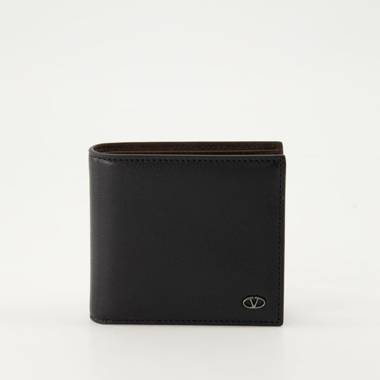 VLogo wallet, textured leather wallet, Valentino accessories, luxury wallet, black leather wallet