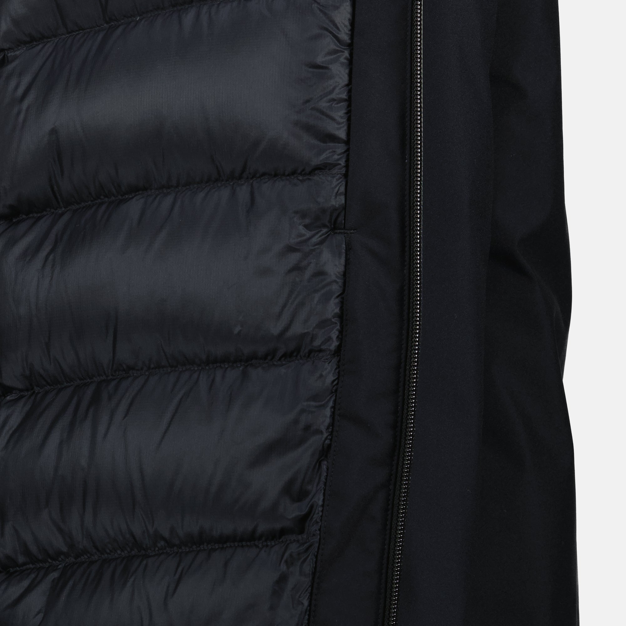 MM6 Salomon parka, down padded parka, black parka, mid-length parka, outerwear for winter