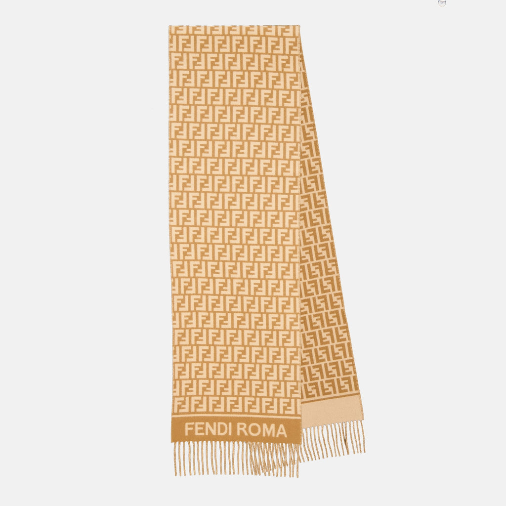 Fendi scarf, brown scarf, wool cashmere scarf, FF logo scarf, luxury accessories