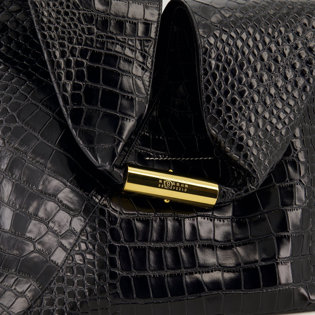 crocodile print bag, Mm6 bag, medium bag, patent leather bag, fashion accessories