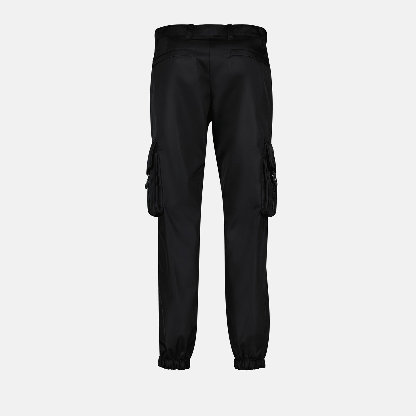 Prada cargo pants, recycled nylon pants, luxury cargo pants, black fashion pants, eco-friendly trousers